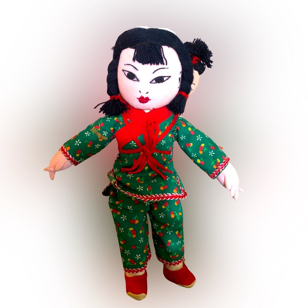 Vintage Handmade Chinese Cloth Doll – Mother Carrying Child – 1970s Folk Art